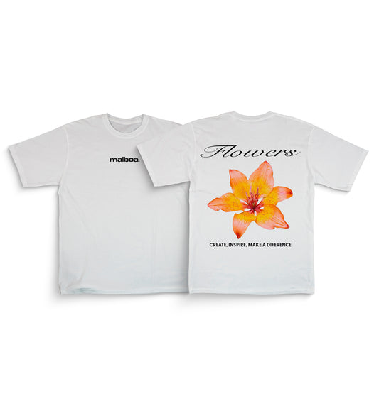 POLERA OVERSIZE "FLOWERS" BLANCA MUJER