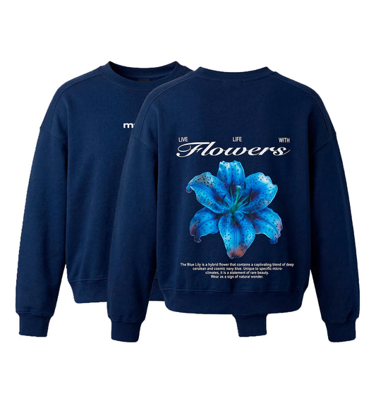 POLERON 80'S (FLOWERS) AZUL SIN GORRO