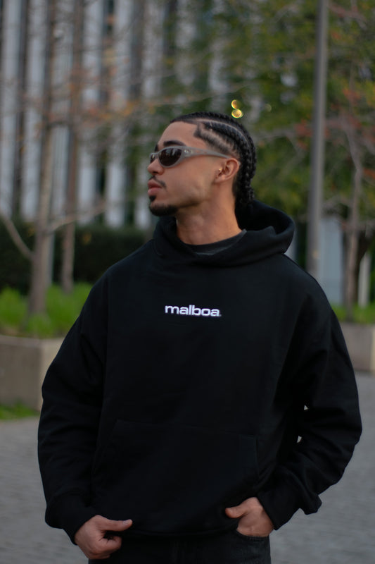 POLERON BOXY  (FLOWERS) NEGRO